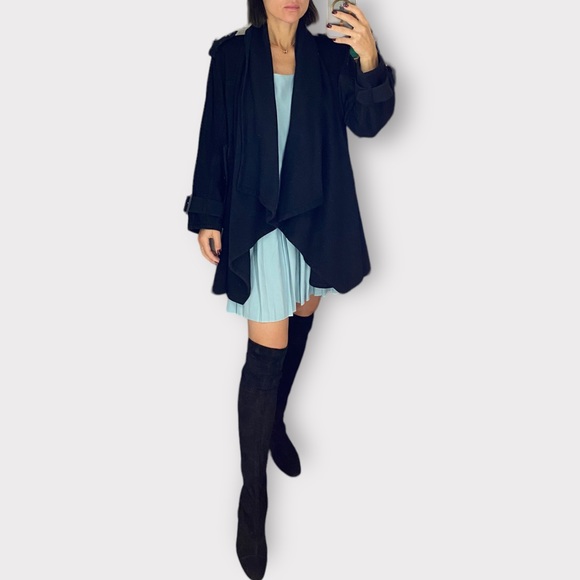 BURBERRY Pitch Black cashmere wool trench coat jacket cascade shawl collar S M L - Picture 4 of 5